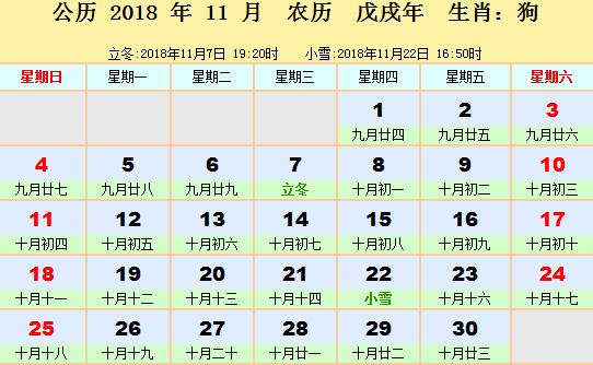 2018年11月择吉吉凶预报(11月1日—30日)