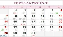 1940年日历表,1940年农历表