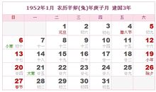 1952年日历表,1952年农历表（阴历阳历对照表）
