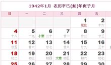 1942年日历表,1942年农历表