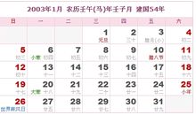 2003年日历表,2003年农历表（阴历阳历对照表）