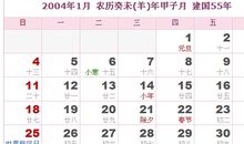 2004年日历表,2004年农历表（阴历阳历对照表）
