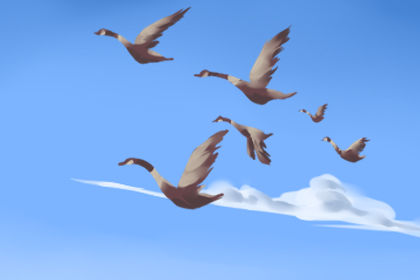 梦想鹅在天空中飞翔。