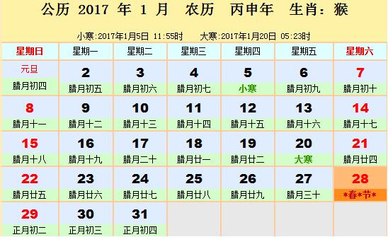 2017年1月择吉吉凶预报(1月1日—31日)