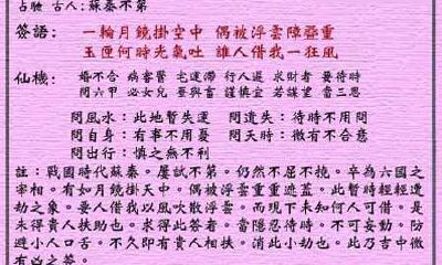黄大仙灵签 第10签：中平签 苏秦不笫