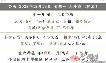 2022年阴历十一月二十六是什么日子？这天星期几？