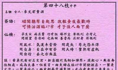 黄大仙灵签 第48签：中平 卓文君卖酒