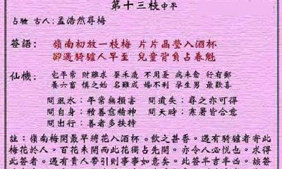 黄大仙灵签 第13签：中平 孟浩然寻梅