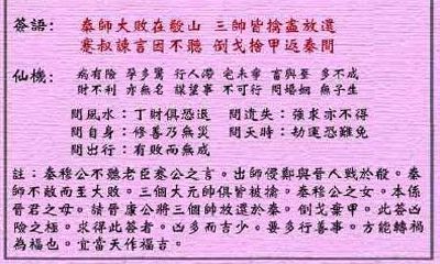 黄大仙灵签 第58签：下下 蹇叔哭师