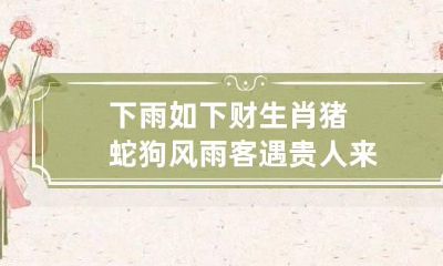 下雨如下财 生肖猪蛇狗风雨客遇贵人来