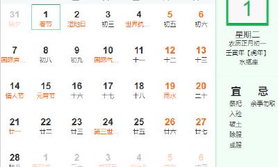 2022年农历一月日历查询，当月是大月还是小月？