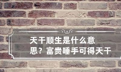 天干顺生是什么意思？富贵唾手可得 天干地支顺生