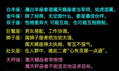 天蝎座与12星座的血型配对