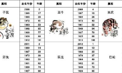 12生肖表年龄对照表（各种属相年龄对照表）